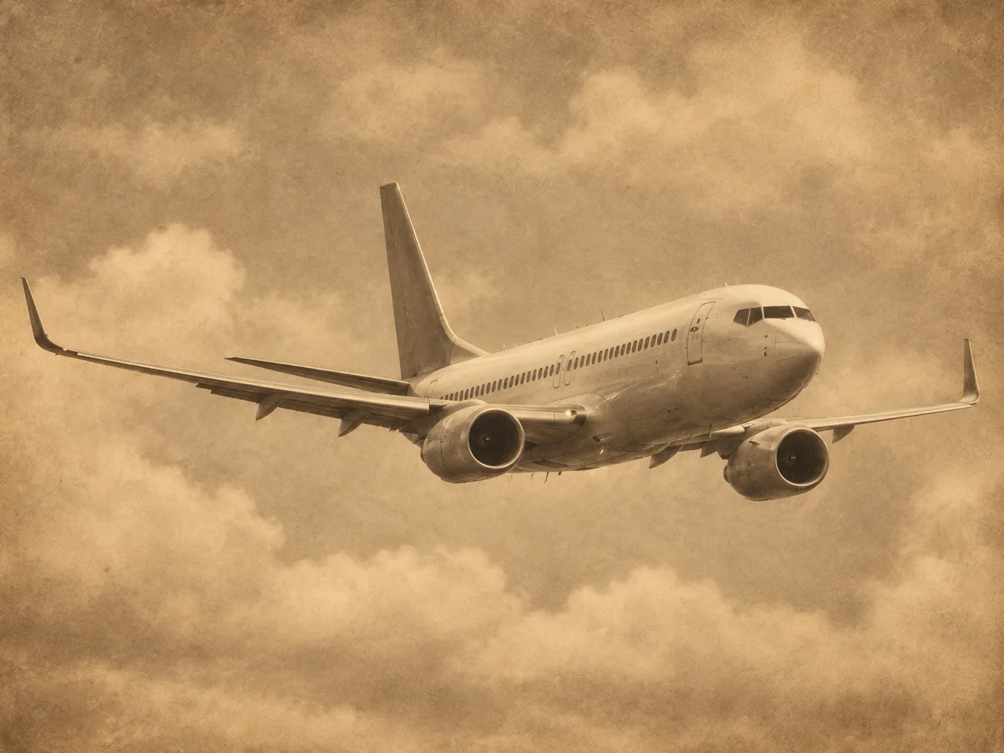 Blurred sepia reference portrait of a passenger aircraft